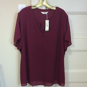 Agnes Orinda Plus Size Short Sleeve Lightly Lined Blouse NWT